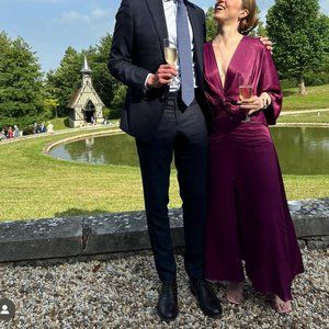 Zara Purple Plunge V-Neck Maxi Dress with Twist Front Detail, Size XS